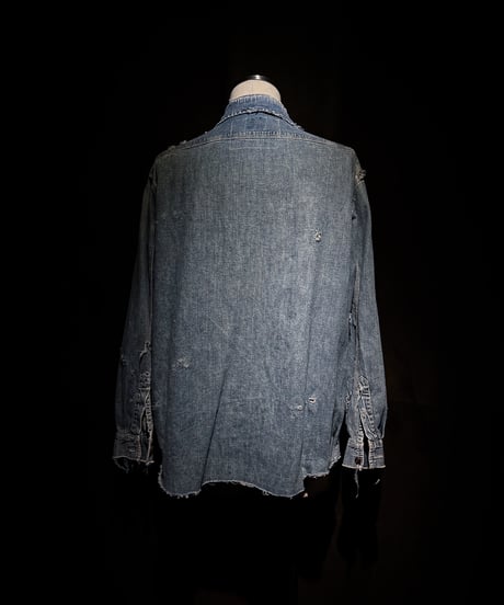 Vintage damage Indigo Work Denim Shirt