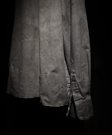 [Dye] Vintage damage Old black stripe shirt