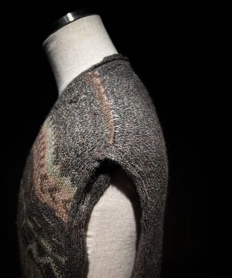 Vintage damage&patchwork jacquard knit vest