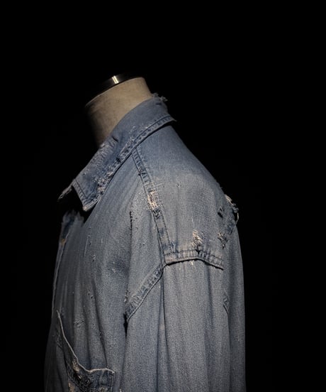 Vintage Light Indigo Cut-Off Hem Denim Shirt