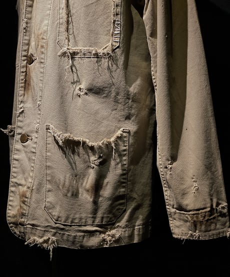 Damage vintage denim coverall jacket