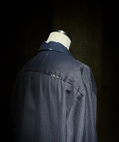Vintage damage Navy Stripe US Work Uniform Shirt