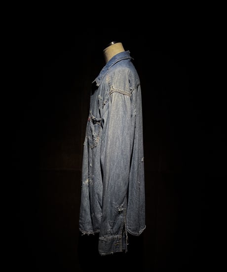 Faded Distressed Work Denim Shirt