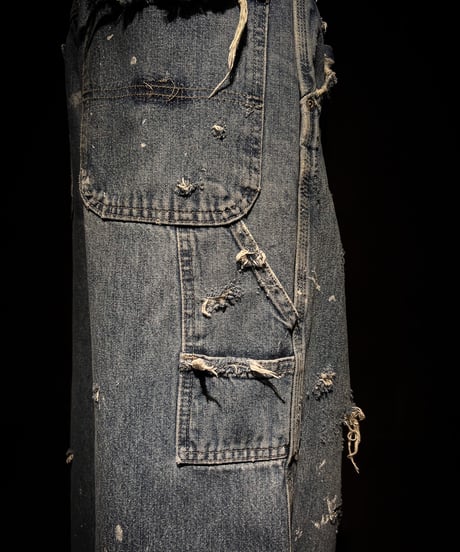 Vintage paint&damage painter denim pants