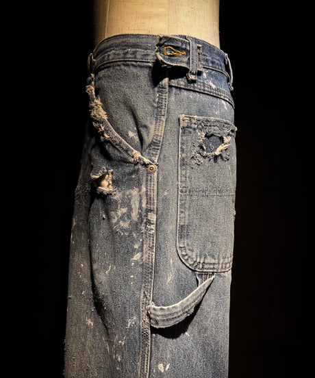 Vintage paint&damage painter denim pants