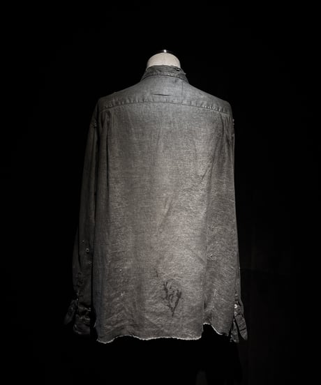[Dye] Vintage damage Old black linen shirt