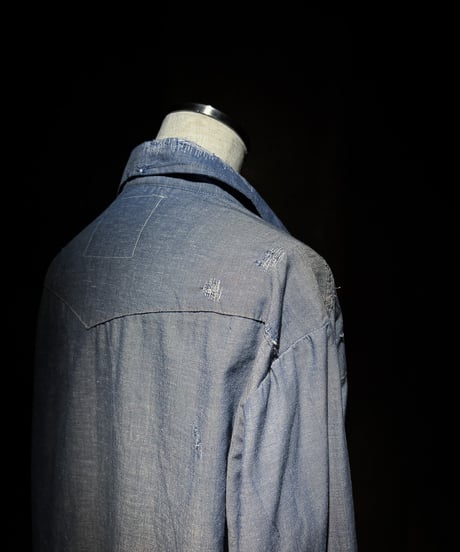 Blue Western Snap vintage damage Shirt