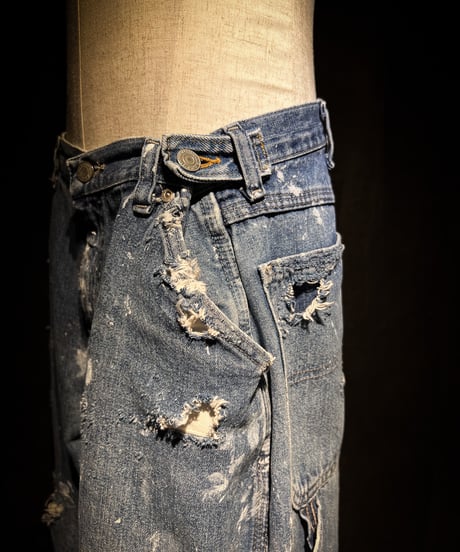 Vintage paint&damage painter denim pants