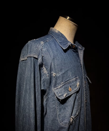 Vintage damage Indigo Work Denim Shirt