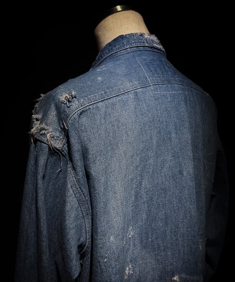 Vintage damage Indigo Work Denim Shirt