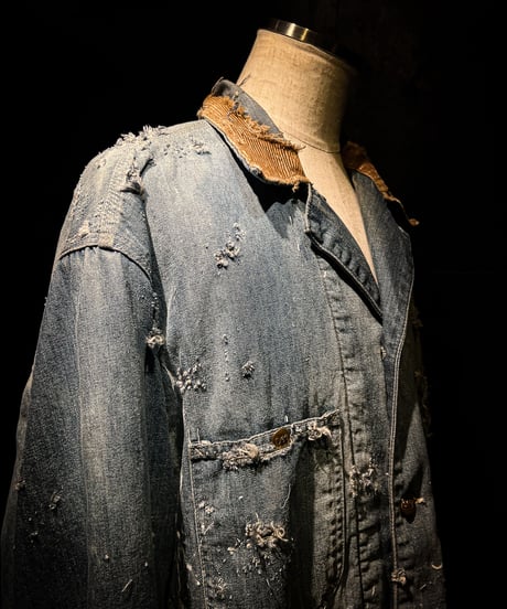 Hard damage & paint vintage denim coverall jacket