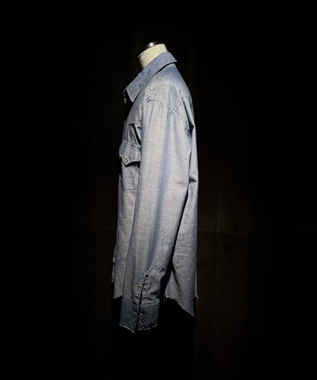 Blue Western Snap vintage damage Shirt
