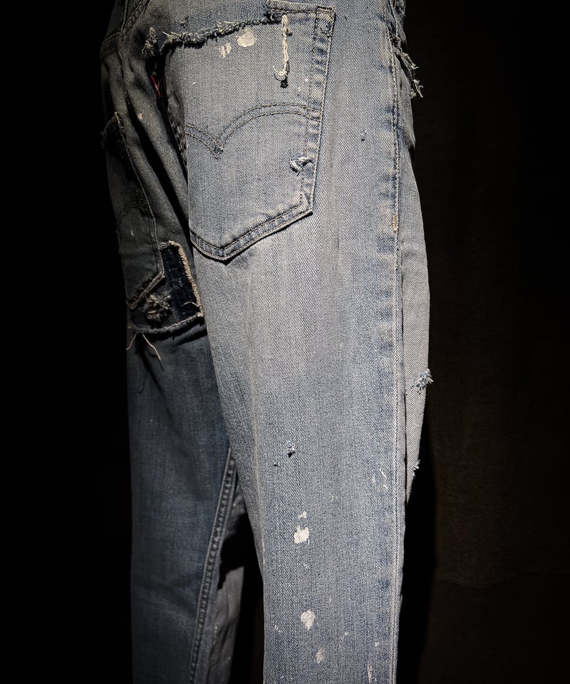 Vintage Damage Repair Light Wash Denim Pants |