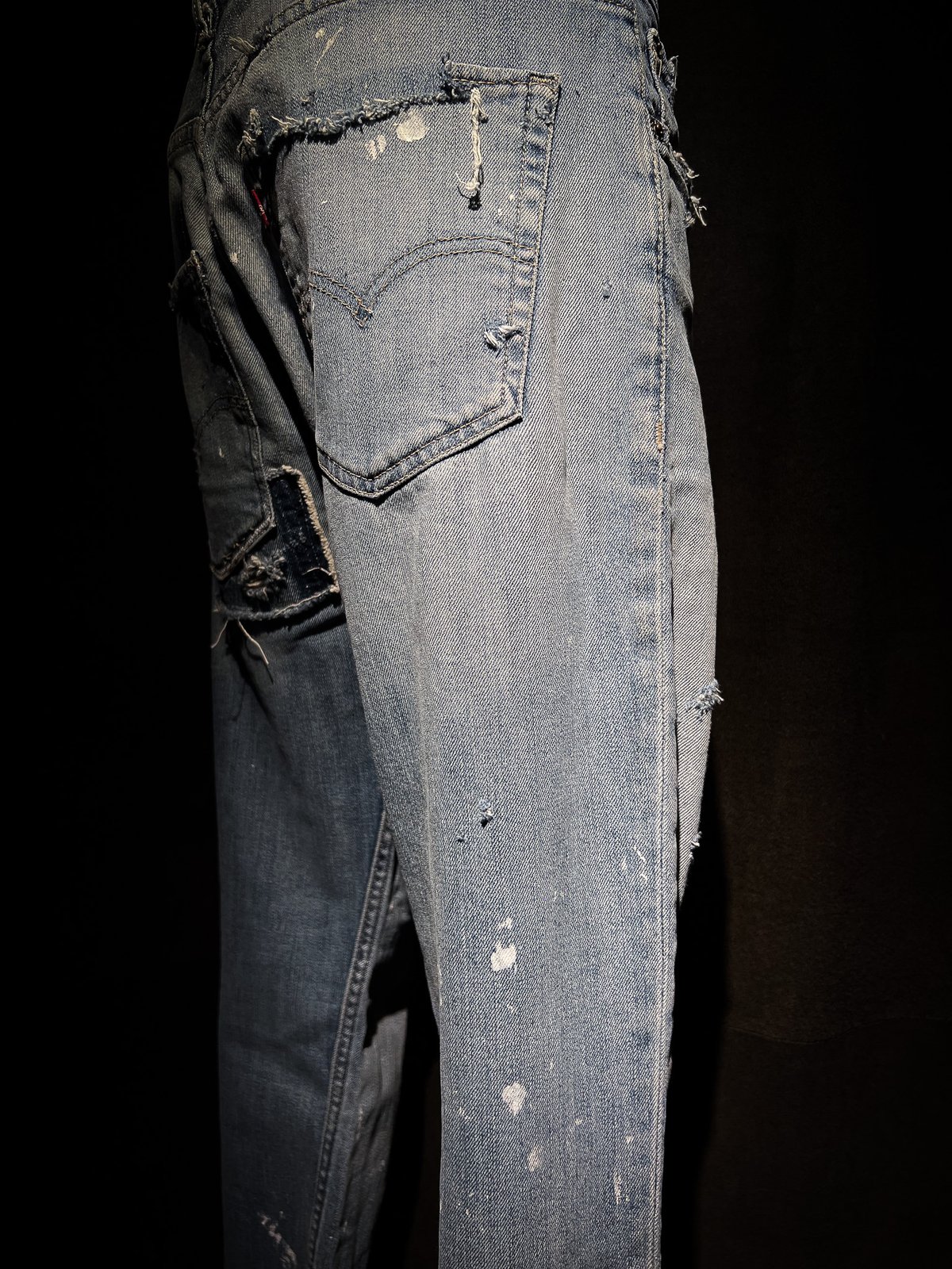Vintage Damage Repair Light Wash Denim Pants |
