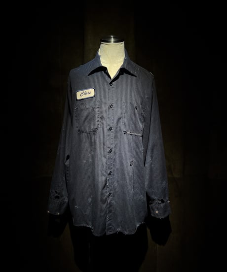 Vintage damage Navy Stripe US Work Uniform Shirt