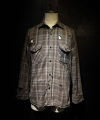 [Dye] Vintage damage flannel plaid shirt