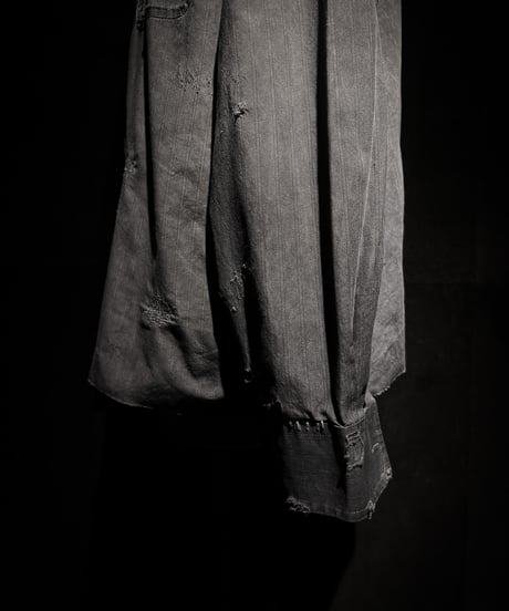 [Dye] Vintage damage Old black stripe shirt