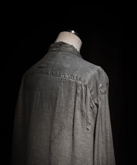 [Dye] Vintage damage Old black linen shirt
