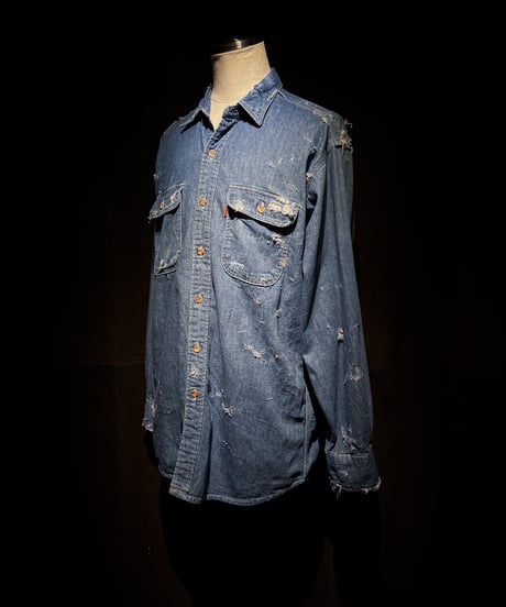 Vintage damage Indigo Work Denim Shirt