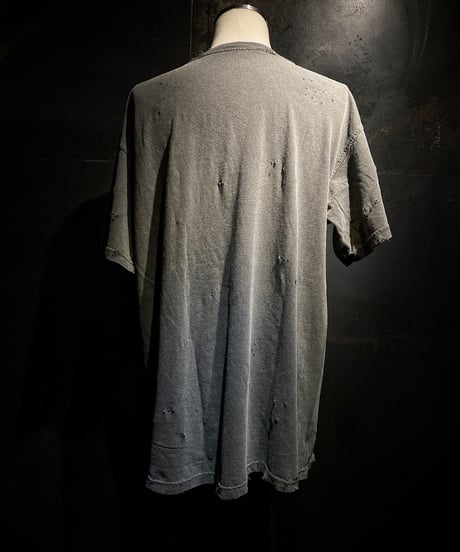 Flower vintage dye damage T-shirt (Old black)