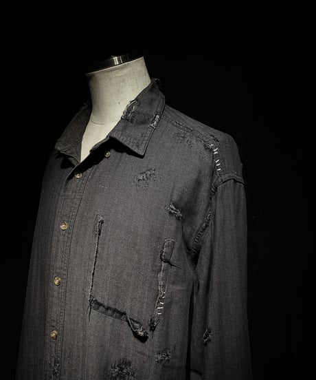 Vintage damage Black denim shirt