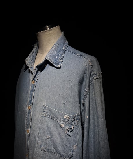 Vintage Light Indigo Cut-Off Hem Denim Shirt