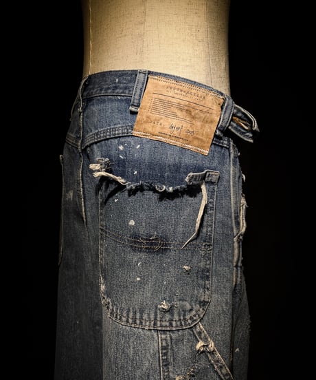 Vintage paint&damage painter denim pants