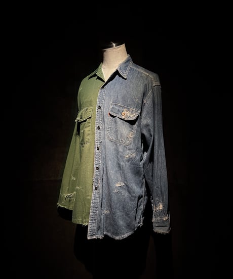 50/50 Split Rebuild Vintage 70's Military/Denim Shirt