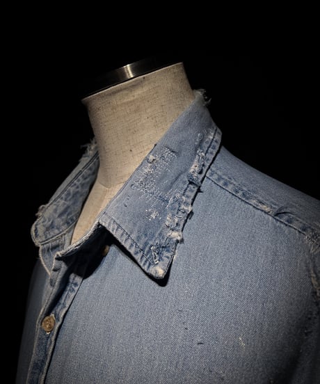 Vintage Light Indigo Cut-Off Hem Denim Shirt