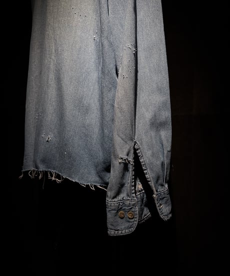 Vintage Light Indigo Cut-Off Hem Denim Shirt