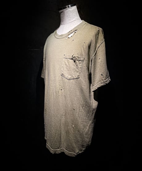 Vintage damage pocket Tee (GREIGE)