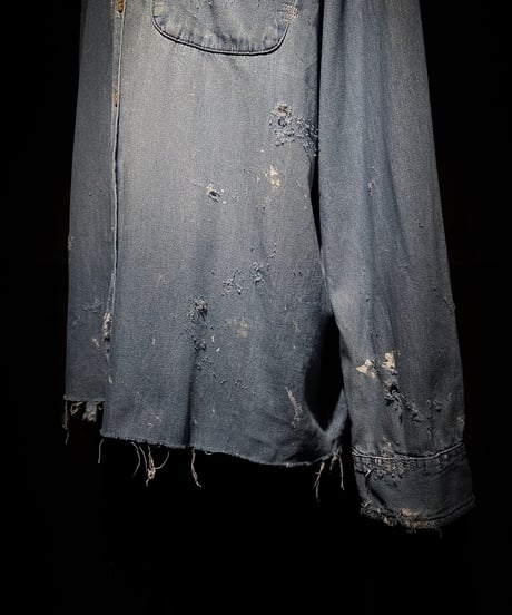 Vintage Light Indigo Cut-Off Hem Denim Shirt