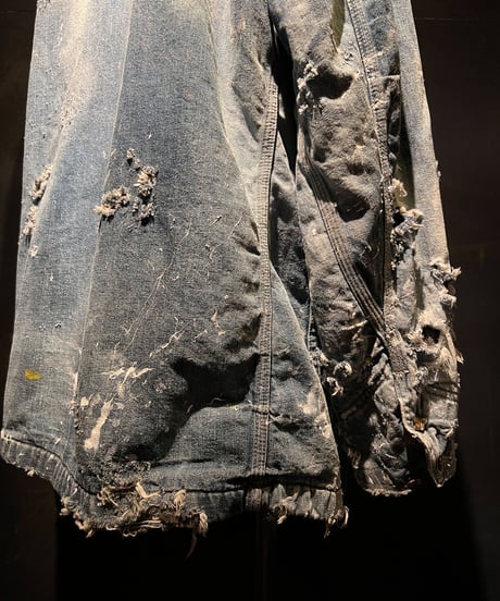Hard damage & paint vintage denim coverall jacket