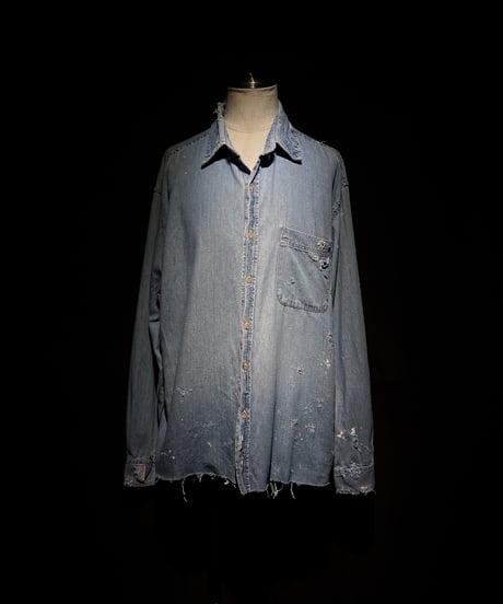 Vintage Light Indigo Cut-Off Hem Denim Shirt