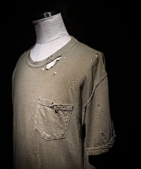 Vintage damage pocket Tee (GREIGE)