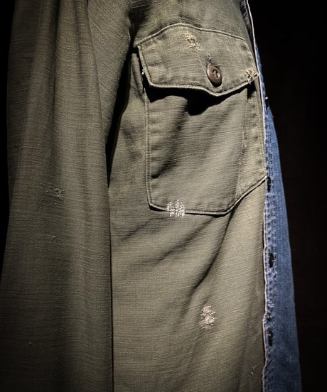 50/50 Split Rebuild Vintage Denim/70's Military Shirt