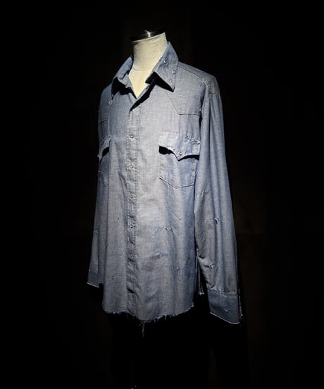 Blue Western Snap vintage damage Shirt