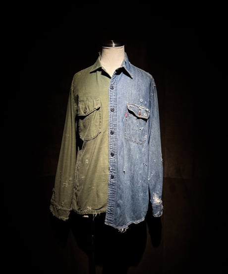 50/50 Split Rebuild Vintage Denim/70's Military Shirt