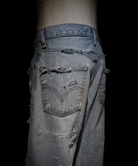 Vintage hard repair damage denim pants
