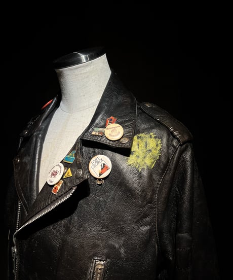 Vintage Leather Biker Jacket with UK-Sourced Badges & Pins