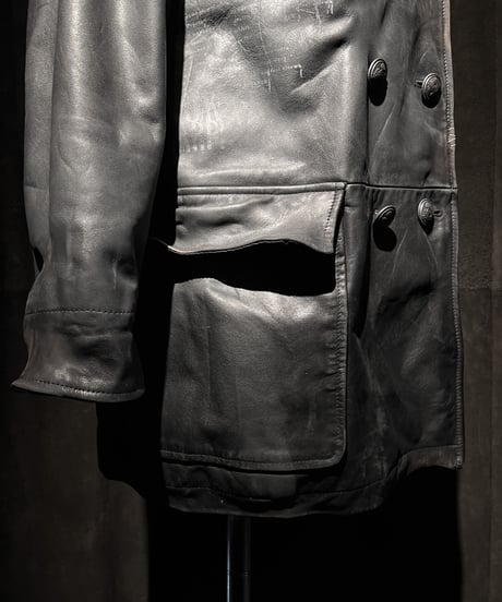 Double-Breasted Vintage Leather Coat