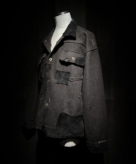 Vintage damage leather patchwork tracker jacket