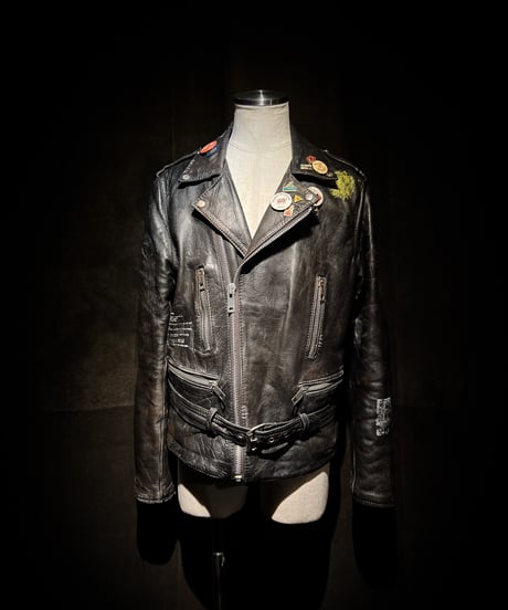 Vintage Leather Biker Jacket with UK-Sourced Badges & Pins