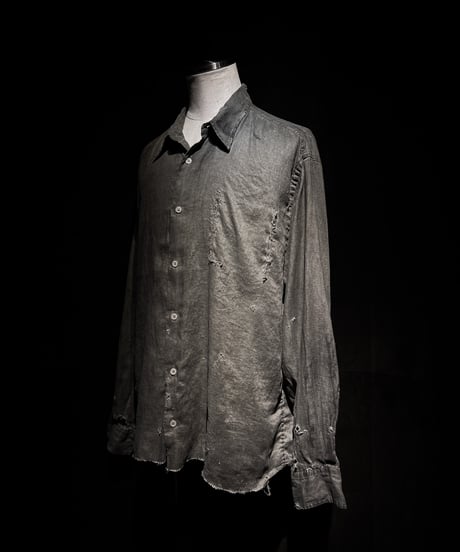 [Dye] Vintage damage Old black linen shirt