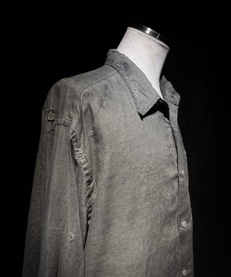 [Dye] Vintage damage Old black linen shirt