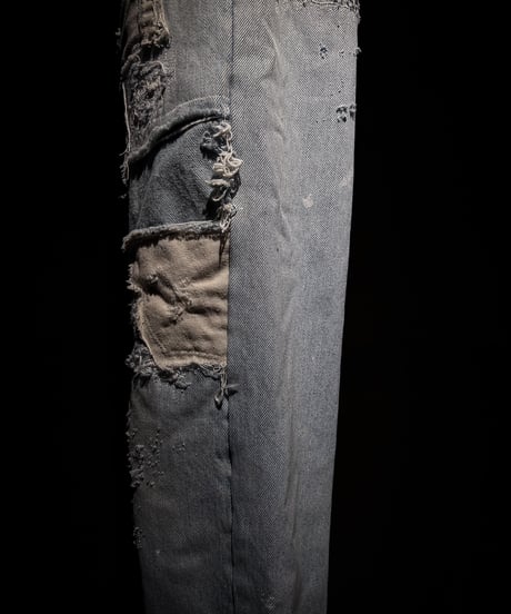 Vintage hard repair damage denim pants