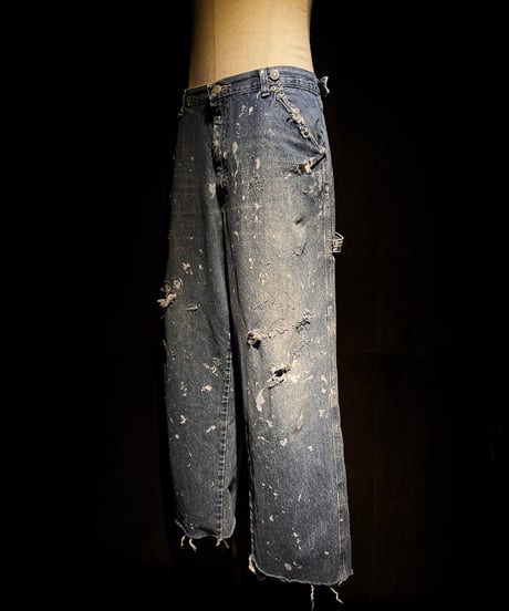 Vintage paint&damage painter denim pants