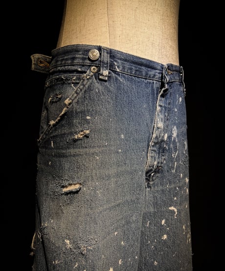 Vintage paint&damage painter denim pants