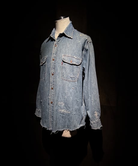 Vintage damage Indigo Work Denim Shirt