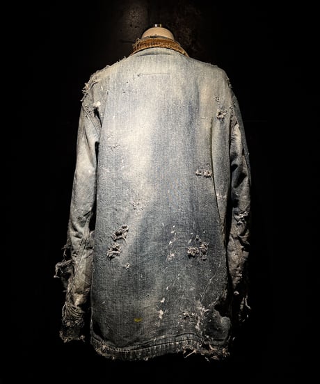 Hard damage & paint vintage denim coverall jacket
